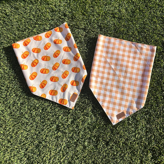 Pumpkin & Plaid Double Sided Dog Bandana